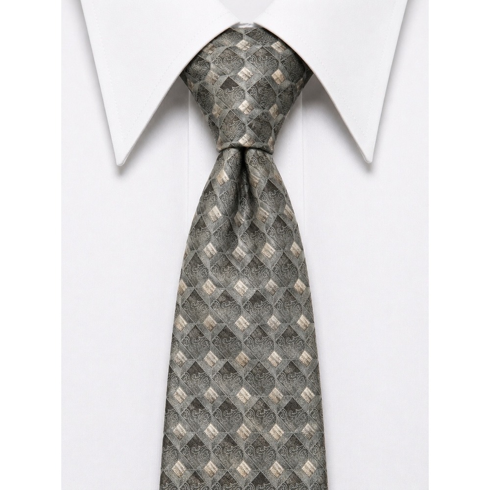 David Taylor Mens Silk Grey Silver Geometric Diamond Pattern Handmade Tie
